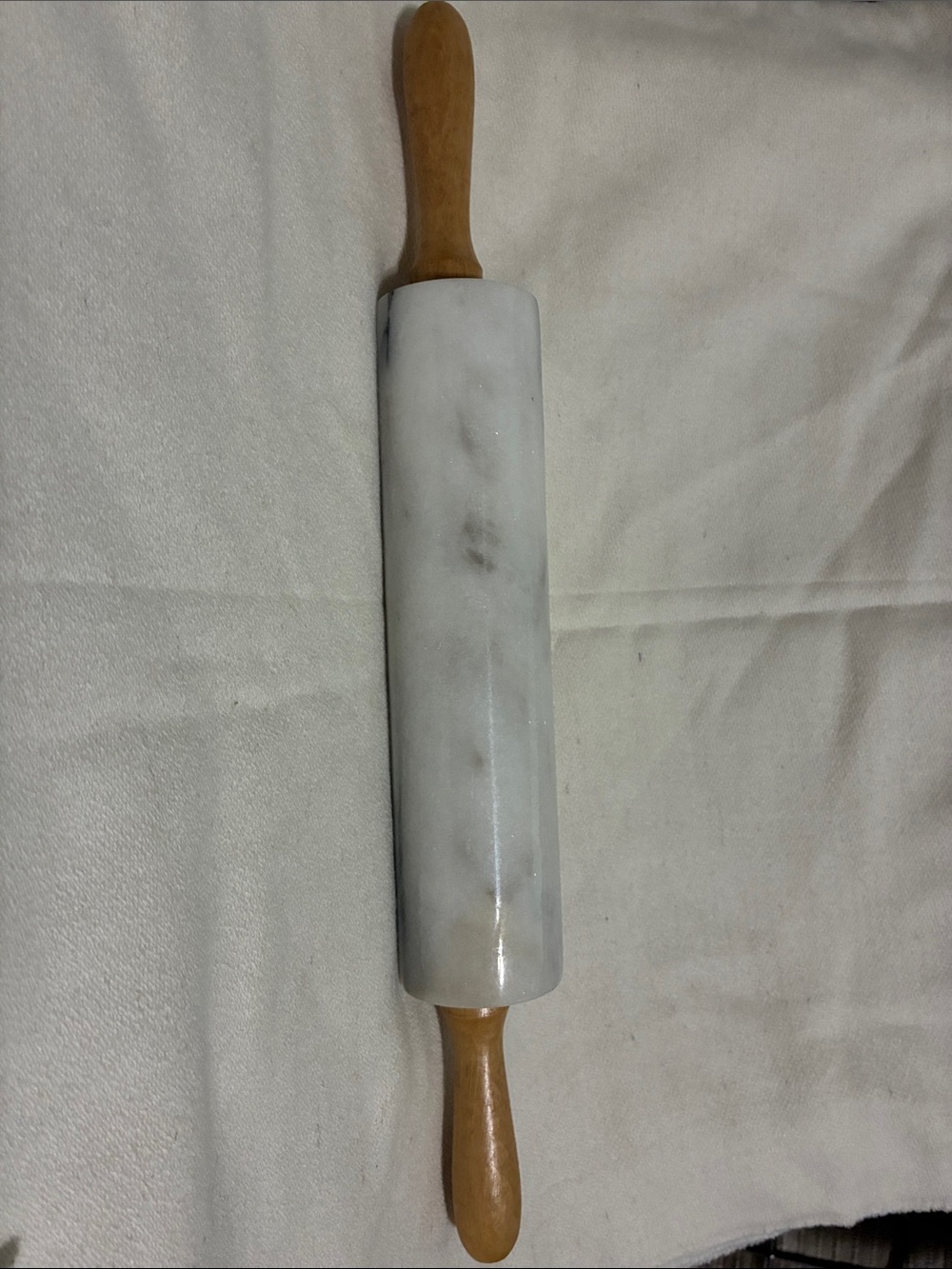 Marble Rolling Pin with Wooden Handles - White & Natural
